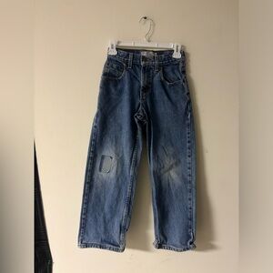Levi Strauss Signature Kids Size 10 Loose Fit Jeans Distressed Patch Knee